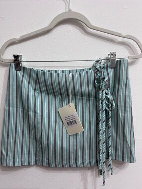 Peppermayo Mint and Brown Striped Tie-Detail Mini Skirt